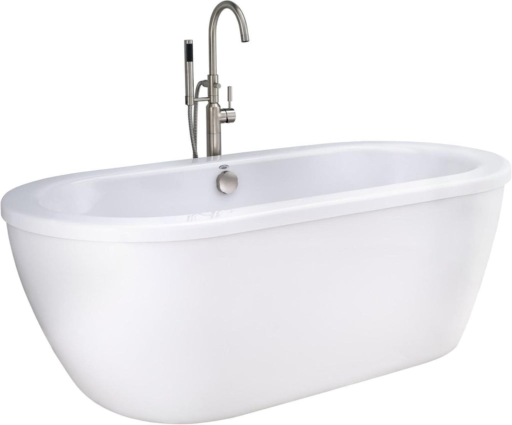 American Standard 2764014M203.011 Cadet 66 in. Acrylic Freestanding Soaker Bathtub with Tub Filler, Hand Shower and Drain, Arctic White, 50-60 Gallons
