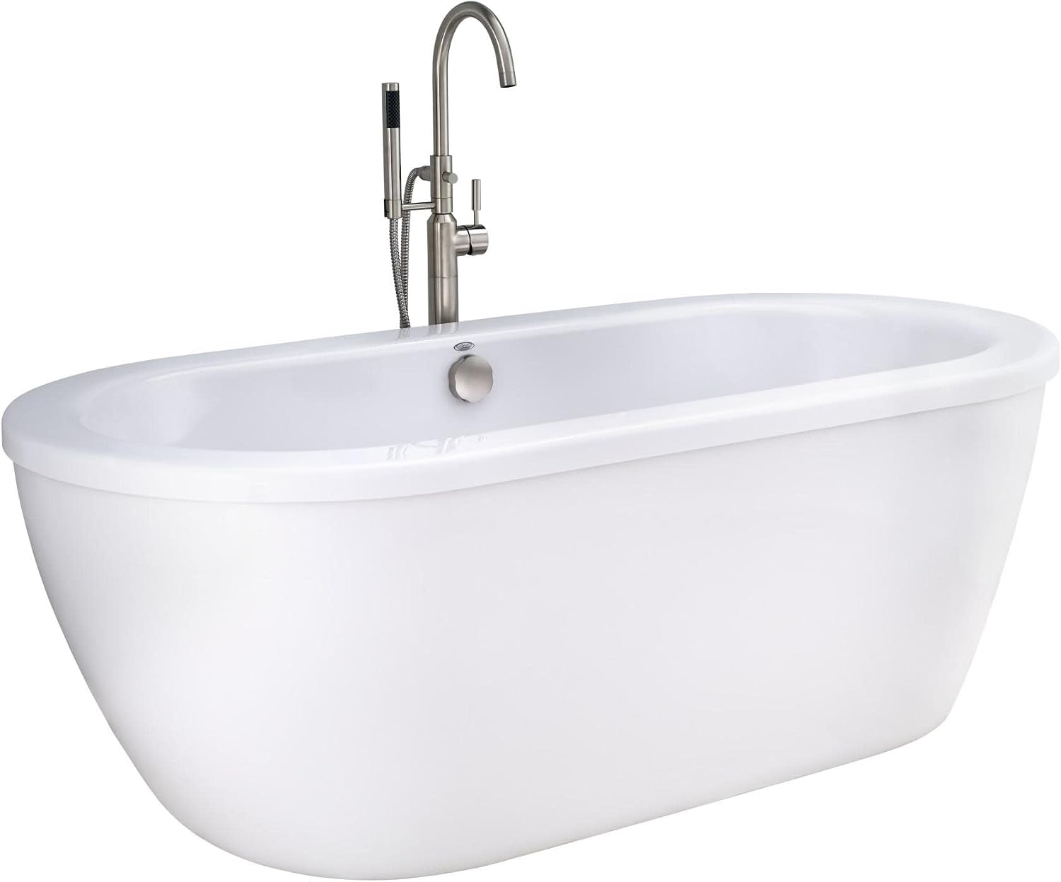 American Standard 2764014M203.011 Cadet 66 in. Acrylic Freestanding Soaker Bathtub with Tub Filler, Hand Shower and Drain, Arctic White, 50-60 Gallons