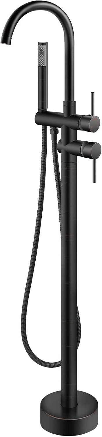 Aolemi Floor Mount Bathtub Faucet Freestanding Tub Filler Standing High Flow Shower Faucets Shower Mixer Taps, Swivel Gooseneck Spout with Cylinder Handheld Oil Rubbed Bronze