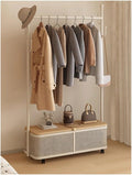 Organizer with Storage Box, Floor-Standing Garment Rack, Shoe Rack, Freestanding Metal Coat Rack Stand for Doorways, Bedrooms, Living Rooms(Natural,100cm)