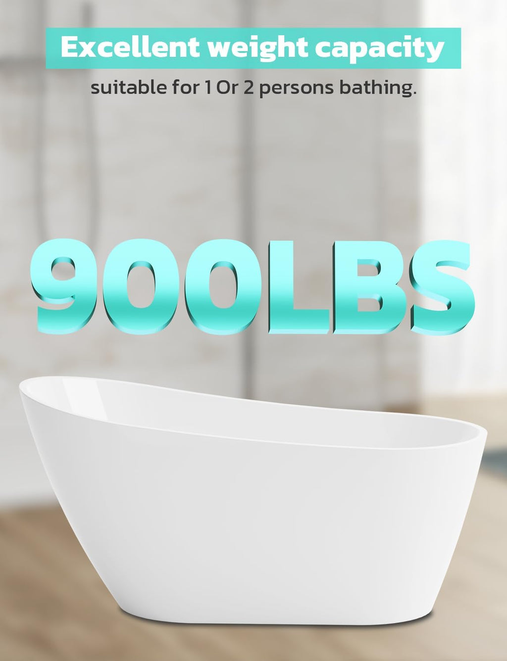 Zevemomo 63' Acrylic Freestanding Bathtub, Glossy White Contemporary Soaking Tub, Bathtub with Convenient Foot-Control Drain, Integrated Slotted Brushed Nickel Overflow, 61 Gal cUPC Certified Tub