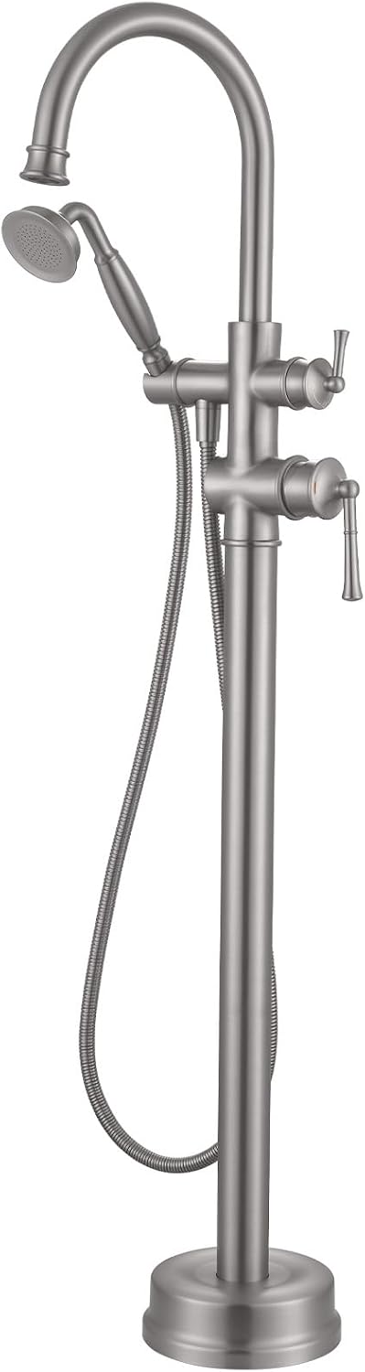 Free Standing Tub Faucet, Antique, Brushed Nickel (B2311-BN) | H59-1 Premium Solid Brass, High Flow 6.6 GPM, Elegant & Vintage Styling