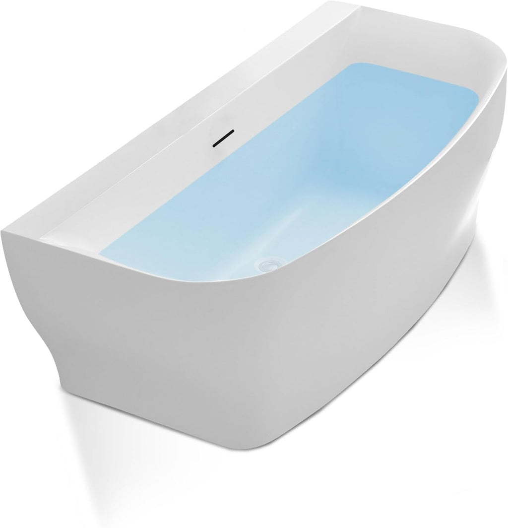 ANZZI Freestanding Tub 65', Oval, Stand Alone, Acrylic, Fiberglass Soaking Hot Tub in Glossy White with Built-in Bathtub Overflow & Drain for Bathroom (FT-AZ112)