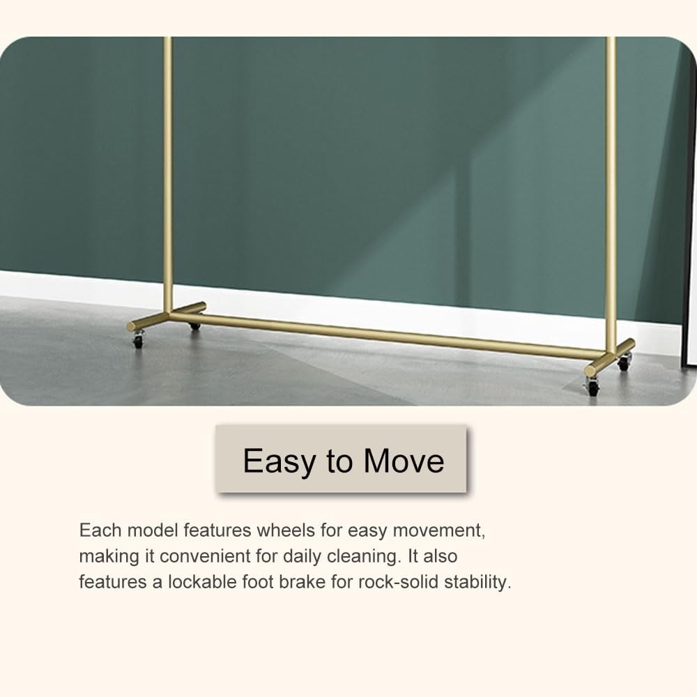 Metal Garment Rack with Wheels, Heavy Duty Clothing Rack for Bedroom and Boutique, Modern Commercial Clothes Rack Rail for Freestanding Single(100cm/39.4in)
