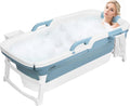 51 Inch Foldable Bathtub for Adults, Large Portable Tub for Shower, Effortless Collapsible Bathtub Adult for Spacious Bathrooms & Outdoor Use, Ideal for Ice Baths & Hot Baths (Blue, 51 Inch)