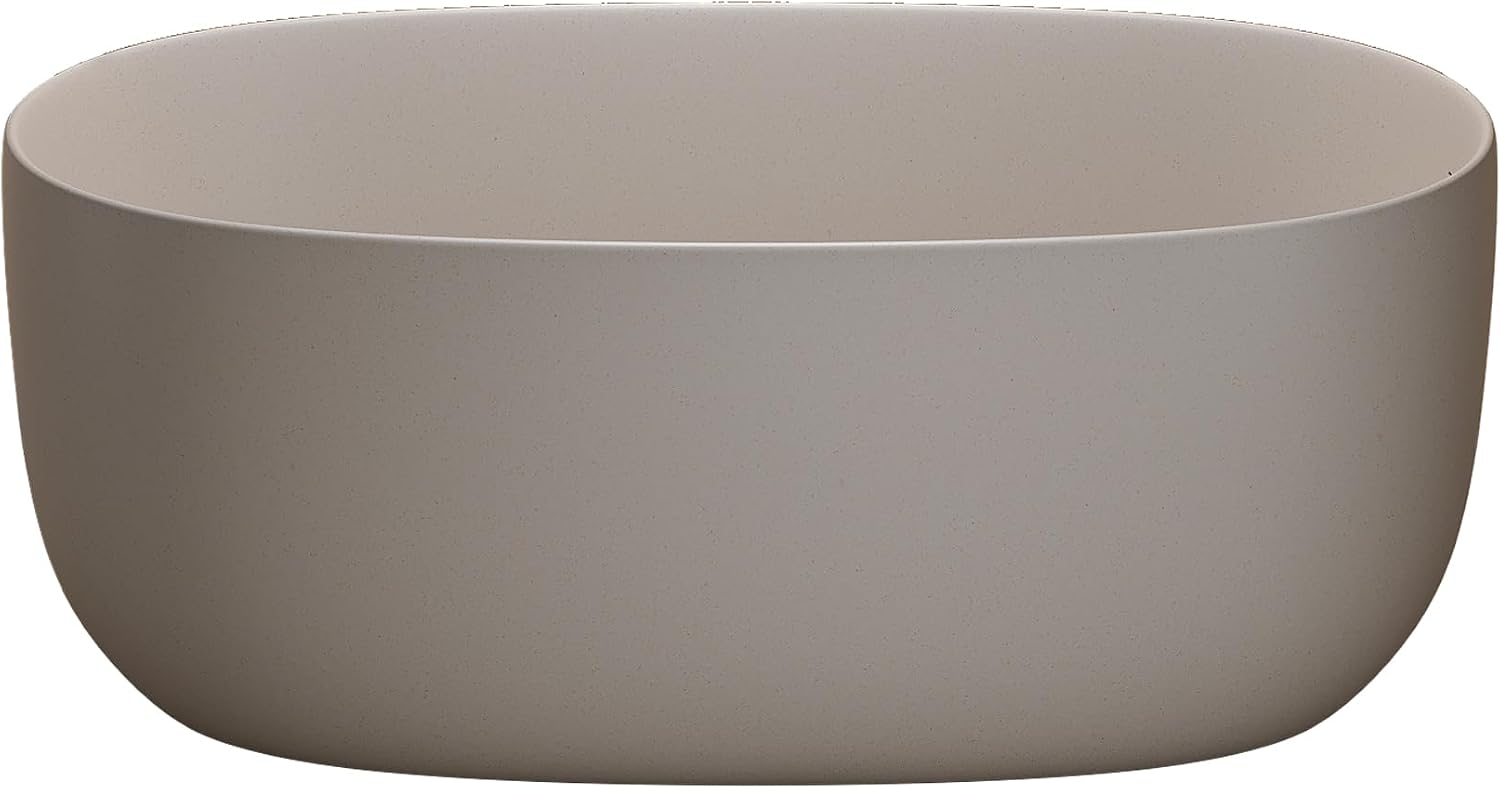 KEIKI 47'' Freestanding Bathtub, Resin Stone Soaking Bathtub, Solid Surface Modern Tubs with Overflow and Pop-up Drain, Beige