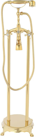 Freestanding Bathtub Faucet, Tub Filler with Handheld Shower, Brushed Nickel, Floor Mount Bathtub Faucet (Gold)