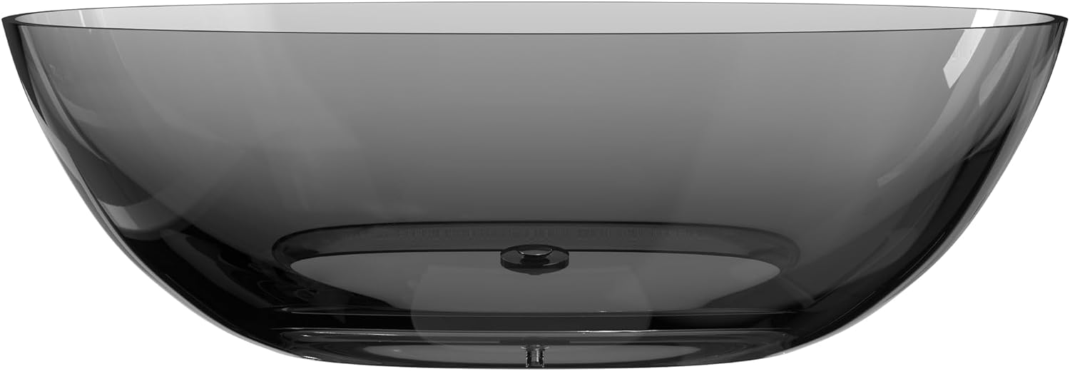 Stone Resin Freestanding Bathtub 71', Elegant Oval Shape Soaking Tub, Solid Surface Stand Alone Bathtub with Drain & Integrated Slotted Overflow Transparent Grey AMFS303-1800 Grey