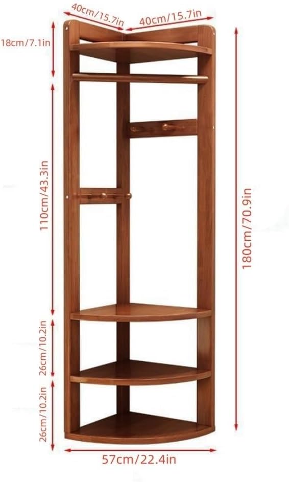 Wood Corner Coat Rack with Storage Shelf Clothing Rack Garment Racks with Rack for Entryway Living Room Solid Construction(Gray)