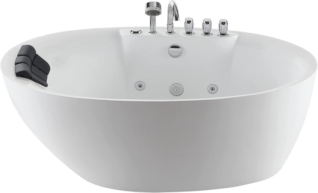 Empava 71' Freestanding Whirlpool Bathtub - 560W Stand Alone Jetted Tub with 7 Hydromassage Nozzles,Large Recline Angle, Boat Shape, Acrylic,ETL Certified