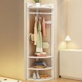 Wood Corner Coat Rack with Storage Shelf Clothing Rack Garment Racks with Rack for Entryway Living Room Solid Construction(White)