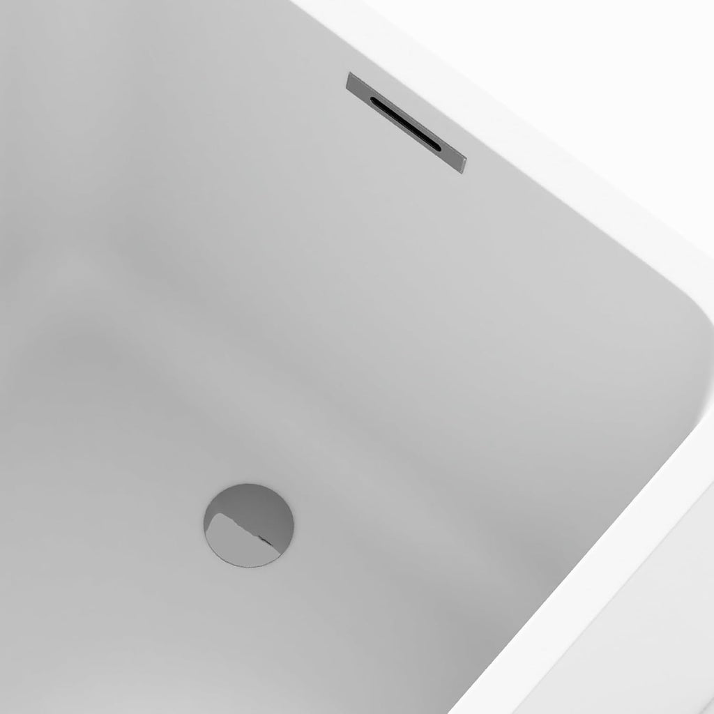 CASAINC 43' Acrylic Freestanding Bathtub with Seat, Spacious Rectangle Shape Soaking Tub, Soaking Stand Alone Tub with Chrome Overflow and Pop Up Drain, Gloss White
