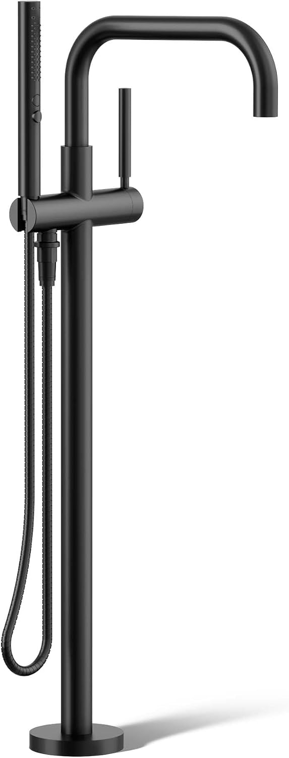 KOHLER T97328-4-BL Purist Floor-Mount Bath Filler Trim with Handshower, Single Lever Handle Bathtub Faucet, 1.75 GPM Handshower, Matte Black