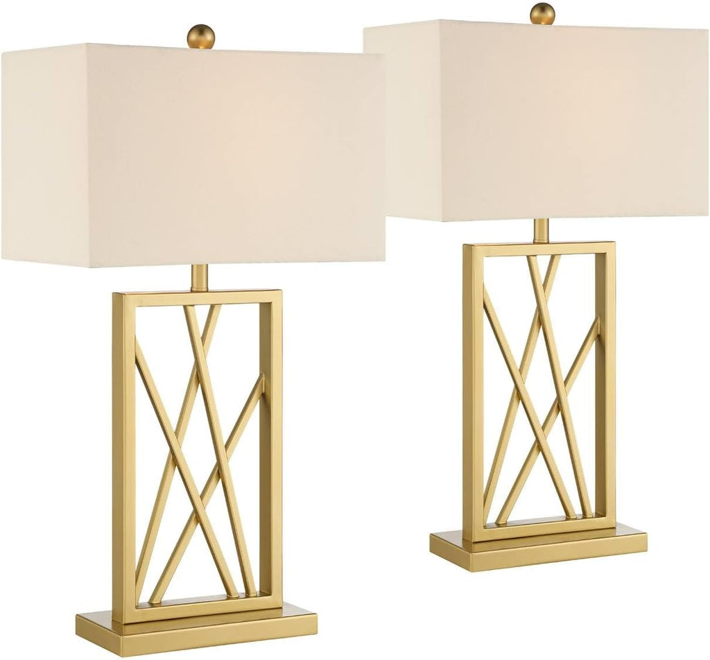 360 Lighting Claudia 26 1/2' Tall Open Metal Base Modern Glam Luxury Table Lamps Set of 2 Gold Finish White Shade Living Room Bedroom Bedside Nightstand House Office Home Reading Kitchen Entryway