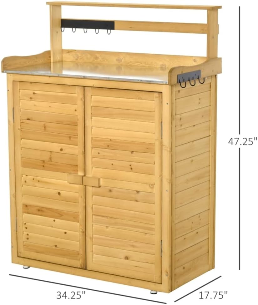 Backyard Garden Tool Storage Shed, Outdoor & Potting Bench with 2 Magnetic Close Doors