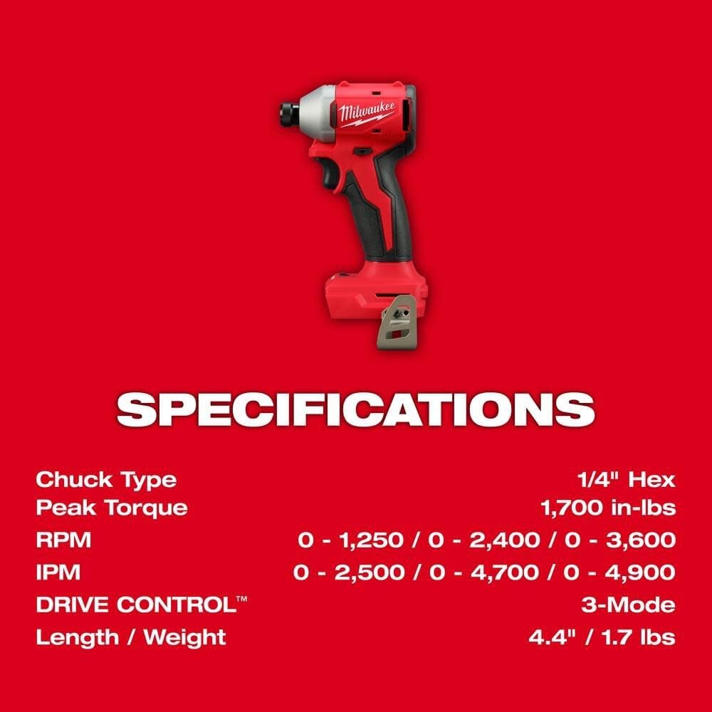 Milwaukee M18 Compact 3651 Hex 3-Speed Impact Driver (Bare Tool) (Renewed)