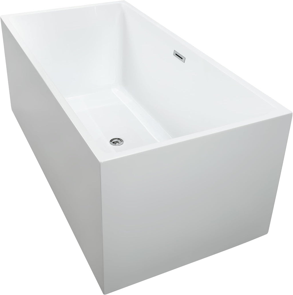 Vanity Art 59 X 30 Inch White Acrylic Freestanding Bathtub | Contemporary Design Soaking Tub with Pop-up Drain Overflow Included, UPC Certified VA6813B-S-PW