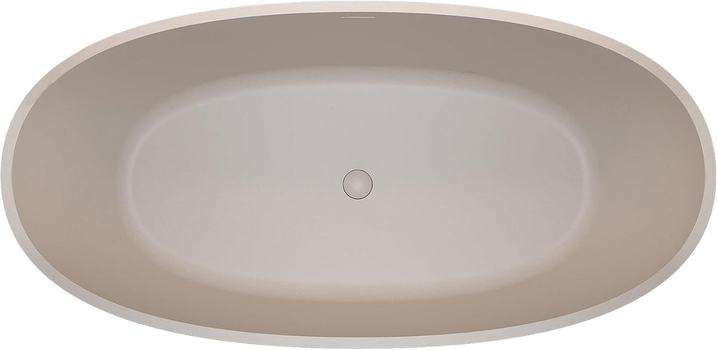KEIKI 63'' Freestanding Bathtub, Resin Stone Soaking Bathtub with Solid Surface, Modern Tubs with Overflow and Pop-up Drain