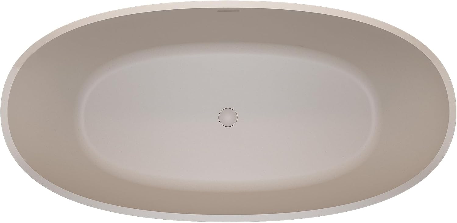 KEIKI 63'' Freestanding Bathtub, Resin Stone Soaking Bathtub with Solid Surface, Modern Tubs with Overflow and Pop-up Drain