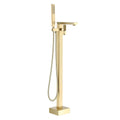 Boyel Living Freestanding Bathtub Faucet Tub Floor Mount Single Handle Filler Faucet with Hand Shower Brushed Gold