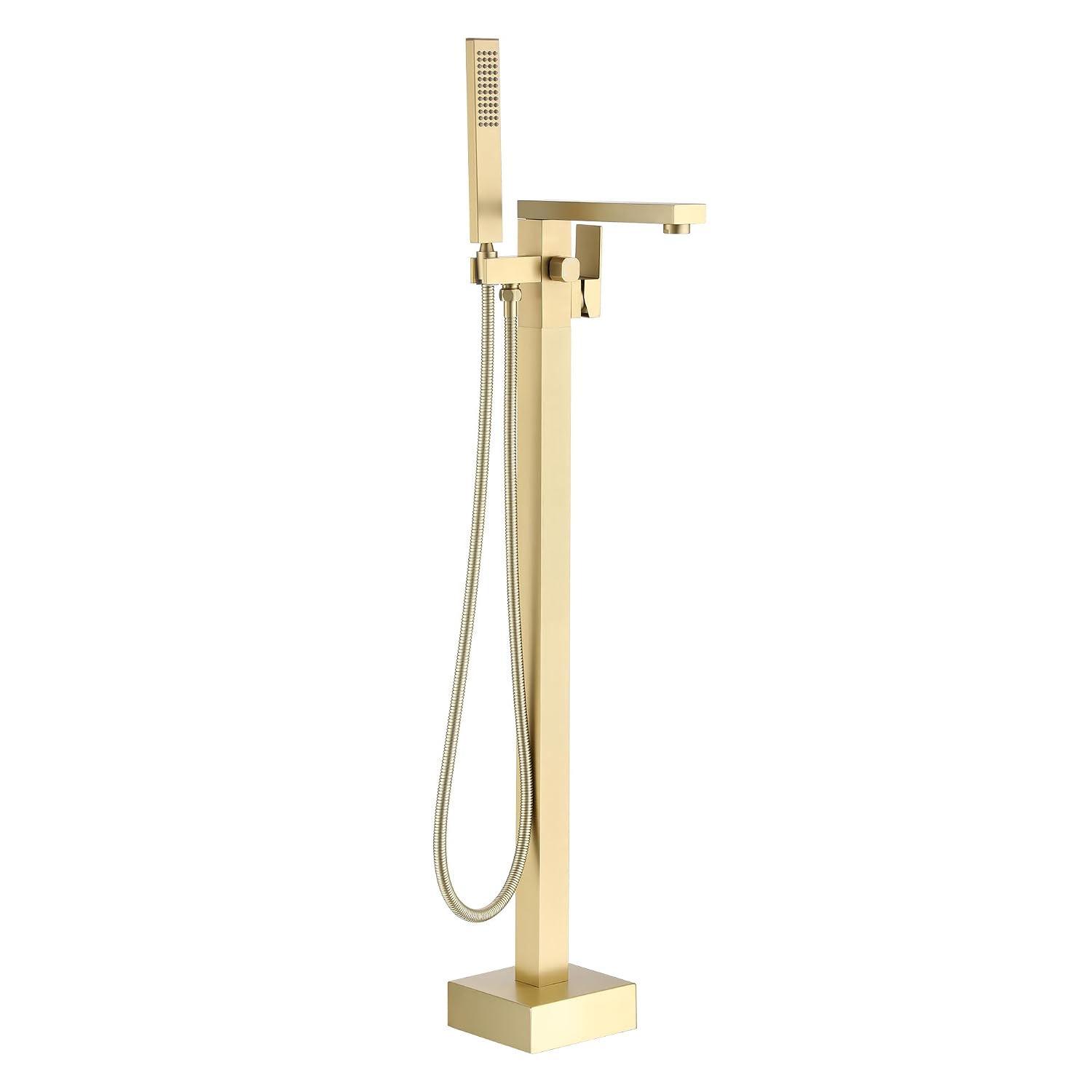Boyel Living Freestanding Bathtub Faucet Tub Floor Mount Single Handle Filler Faucet with Hand Shower Brushed Gold