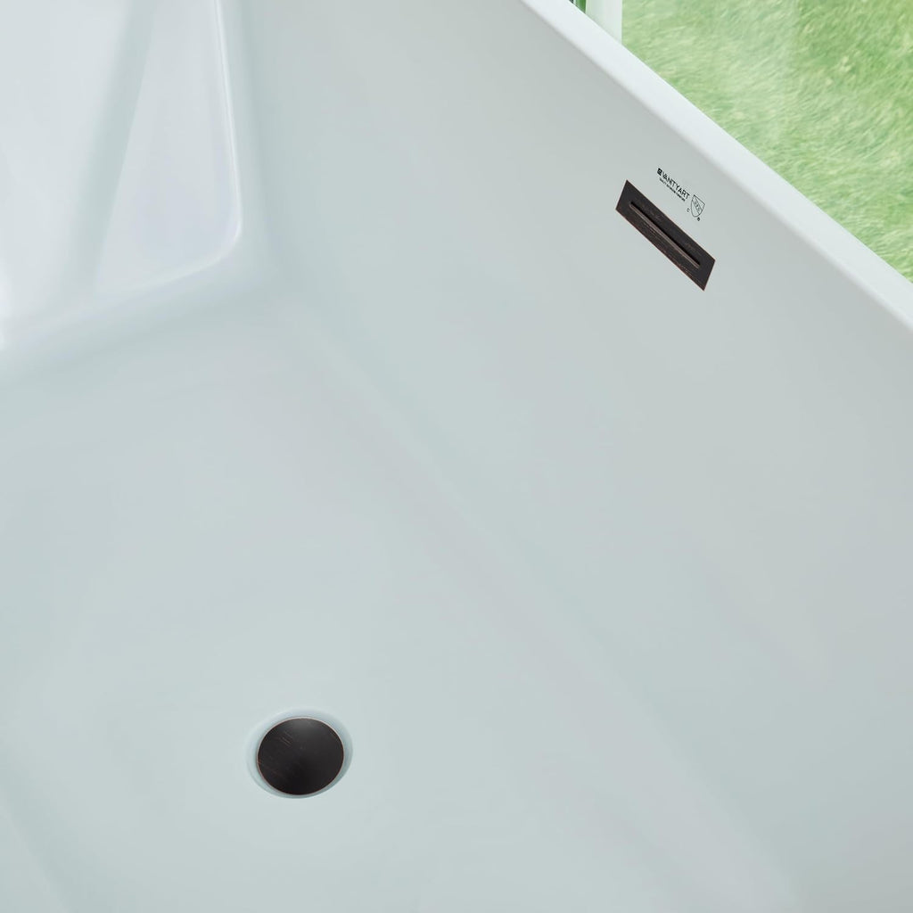 HomeBeyond 67 Inch Freestanding Tub | Acrylic Freestanding Bathtub, Square Flatbottom Freestanding Bathtub Stand Alone Tub with Pop-up Drain Overflow