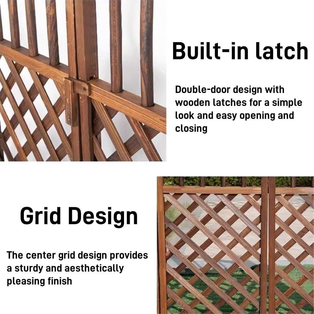Wooden Fence Gate, Outdoor Garden Gate with Latches, Arched Double-Door Partition for Vegetable Gardens, Patios, and Entrances
