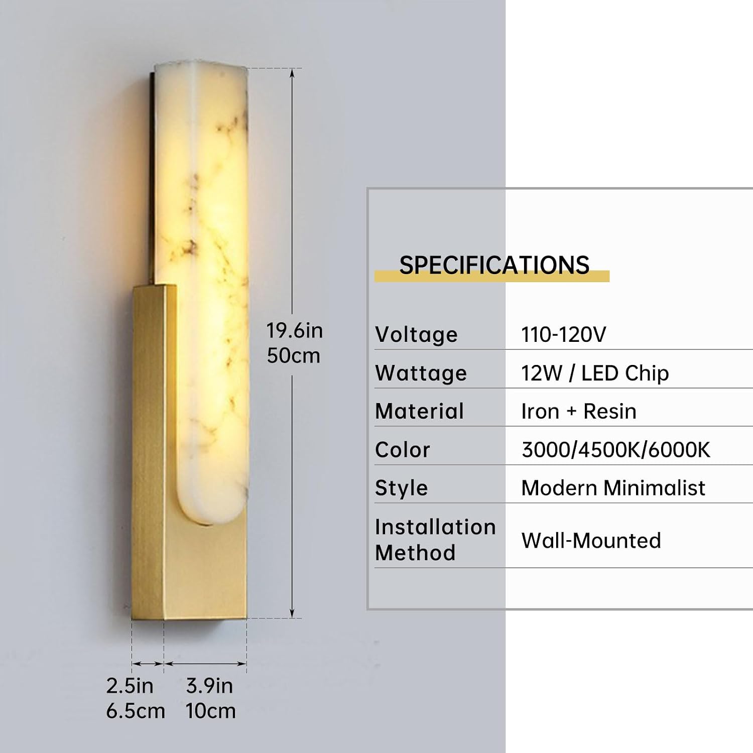 Modern Dimmable Wall Lamp Bedroom Sconces Imitation Marble Wall Lights Hardwired Bedside Wall Lamps Built-in LED for Living Room Porch Farmhouse Light Fixture Wall Decor Set of 2