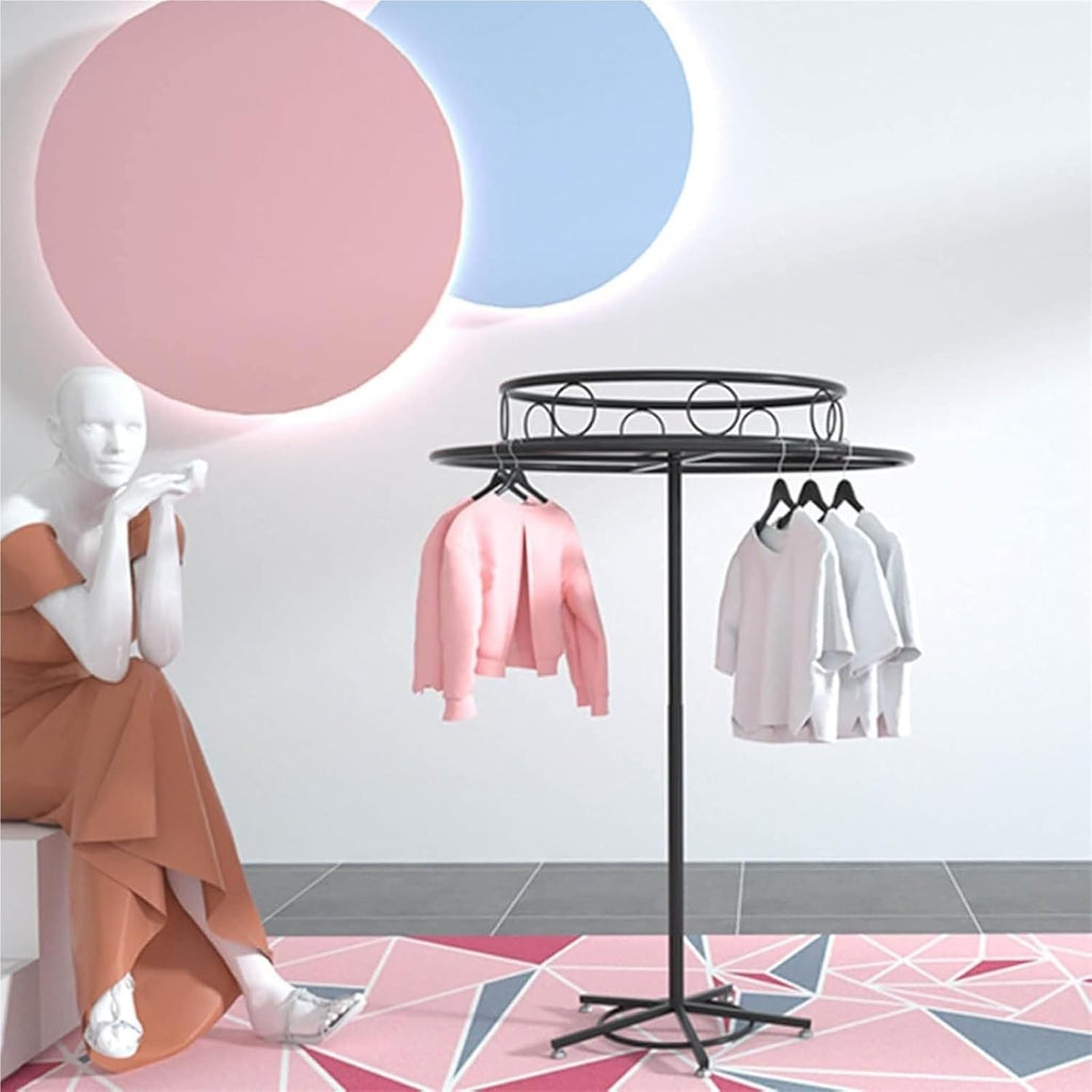 Heavy Duty Garment Rack with Top Shelf, Round, 360° Rotating, Floor Standing Clothing Display Stand, 360° Rotating, Multi-Purpose, for Bedroom Boutique Retail(Gold,60cm)