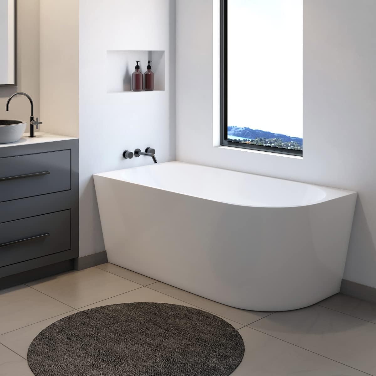 A&E Bath and Shower Oxnard Left 59'' Left Corner Freestanding Bathtub, White