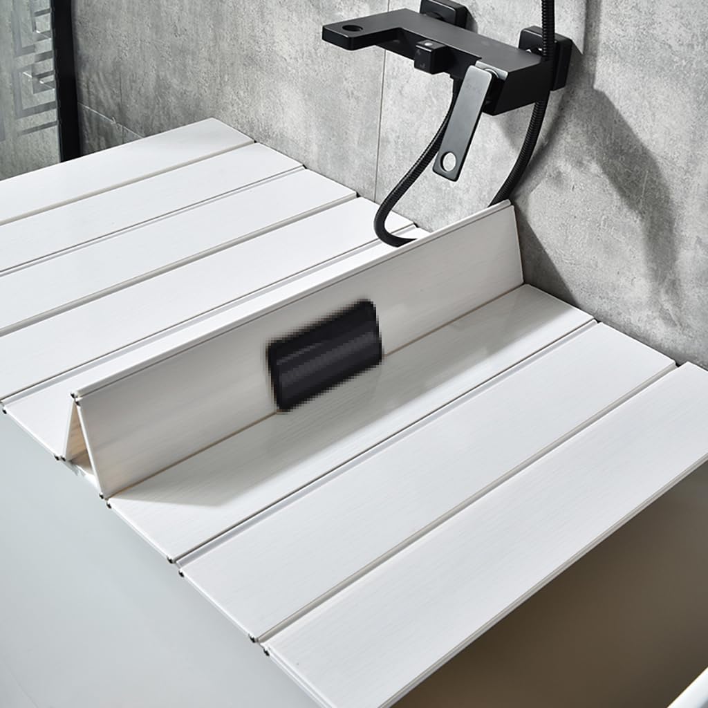 Adjustable Foldable Dust-Proof Bathtub Cover White,Waterproof Shutter Bathtub Tray & Laptop Desk 2 in 1 Fits Most Tubs,Modern Bath Tub Racks for Home (0.75Mx1.5M(29.5'x59'), 0.47in Thick)