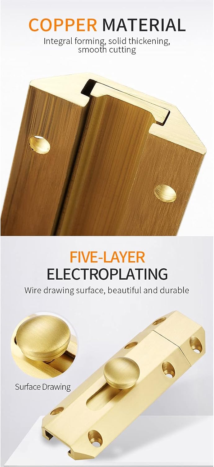 JSEIAJB Top Selling Brass Doors Slide Latch Lock Bolt Barrel Home Gate Safety Hardware Screws Bathroom(Gao Ya Black)
