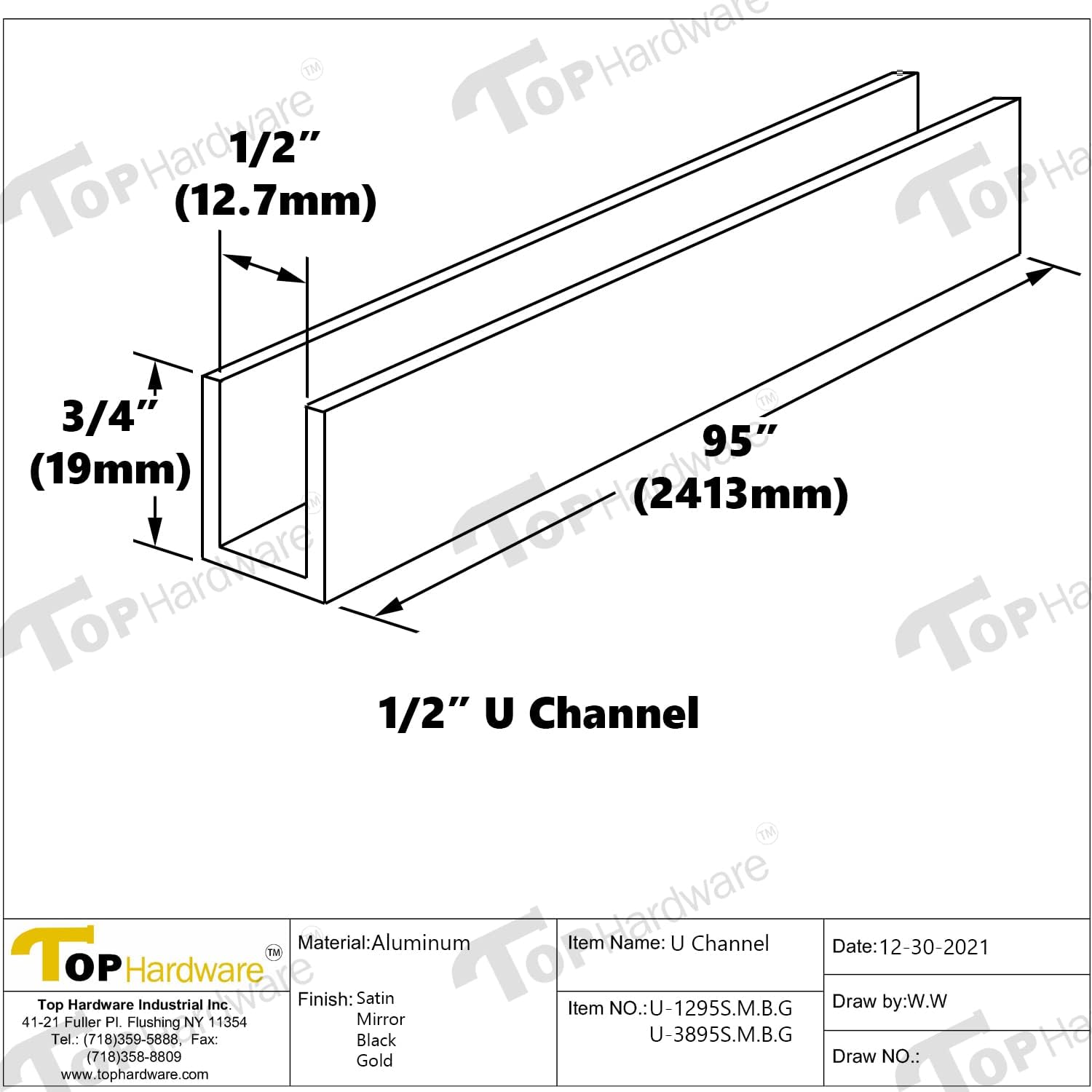 Aluminum Fixed Panel Shower Door U Channel for 1/2' Thick Glass 95 inches Length (10, Chrome Finish)