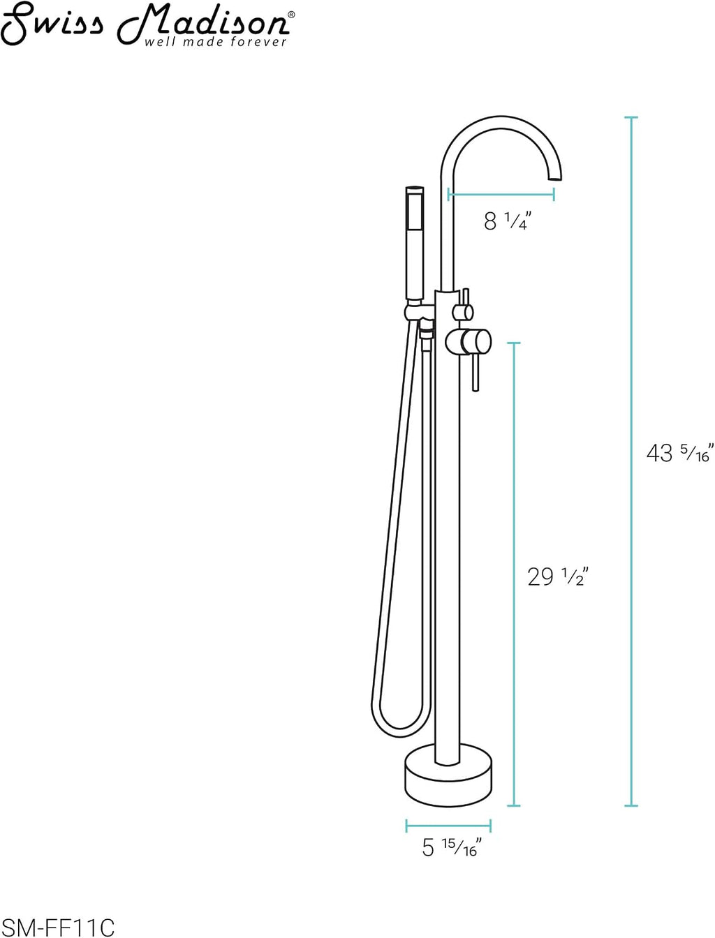 Swiss Madison Well Made Forever SM-FF11C Ivy Freestanding Bathtub Faucet in Chrome