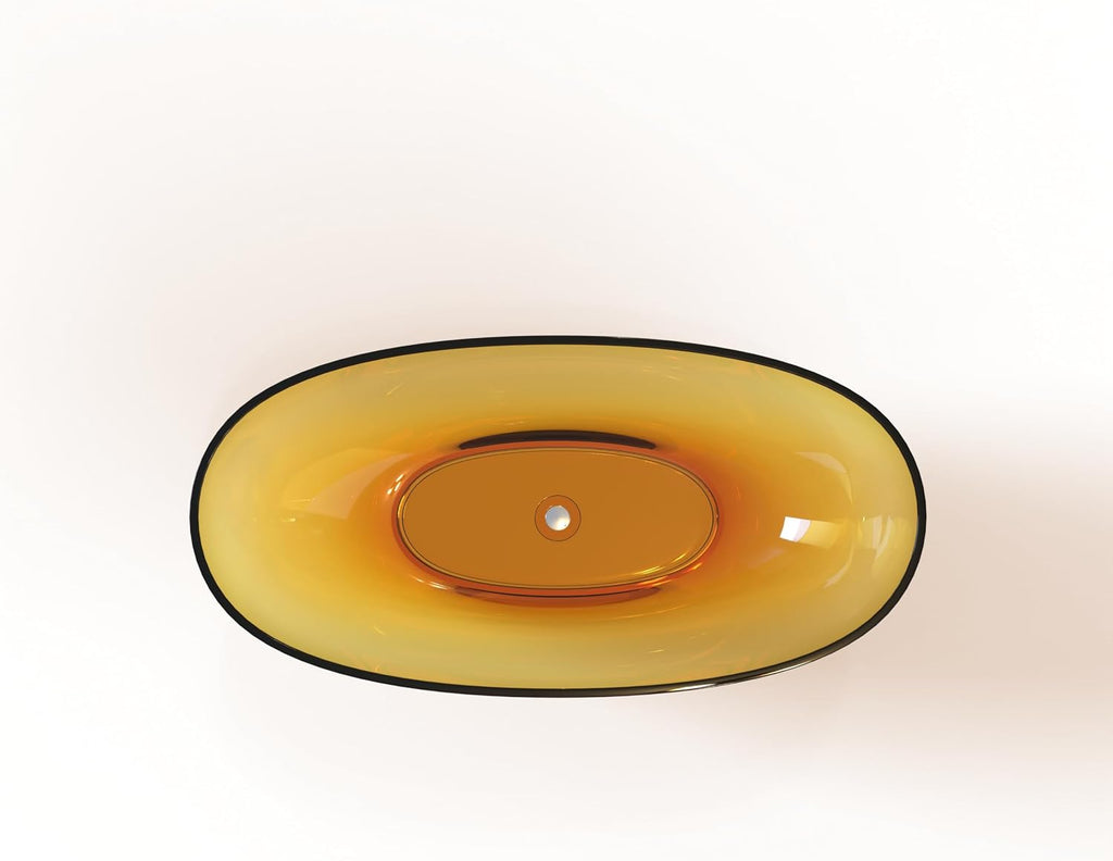 Solid Surface Freestanding Bathtub 61', Modern Oval Shape Soaking Tub, Stone Resin Stand Alone Bathtub with Drain & Integrated Slotted Overflow Transparent Orange AMFS303-1550-Orange