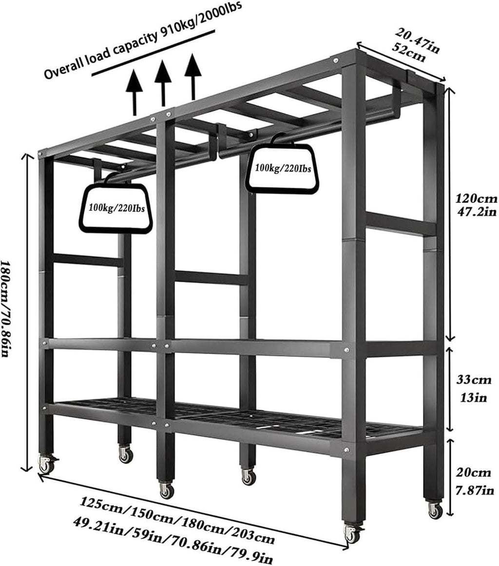 Metal Mobile Clothes Drying Rack - Fabric Wardrobe Closet, With Cover And Wheels Collapsible Clothes Rack, Heavy Duty Portable Wardrobe Closet, For Hanging Clothes Coat Storage Organizer(Size:150*52*1