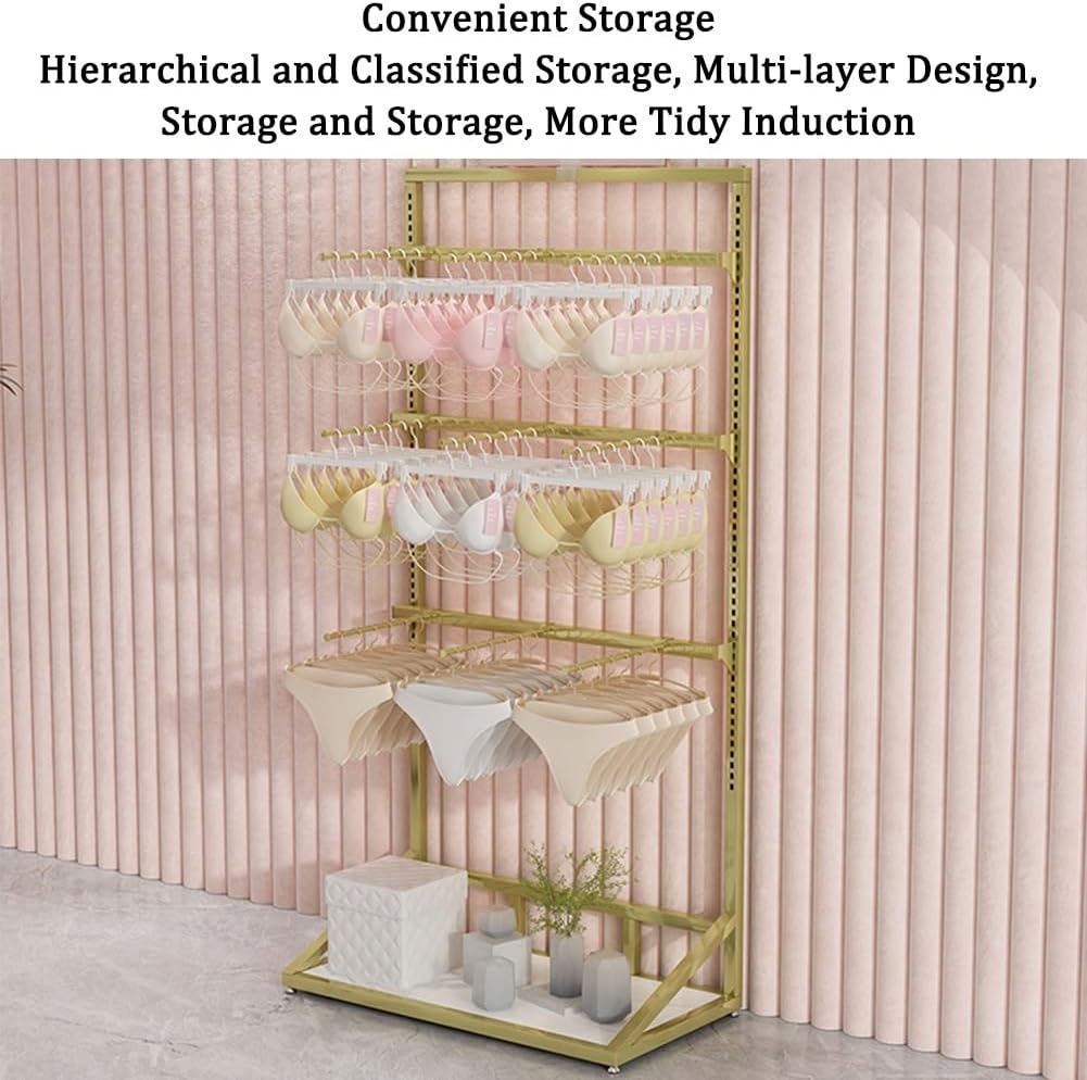 WIGING Clothing Store Metal Display Stand, Freestanding Boutiques Retail Lingerie Garment Rack, Underwear Bra Shorts Swimwear Retail Store Storage Shelf (Color : Gold)