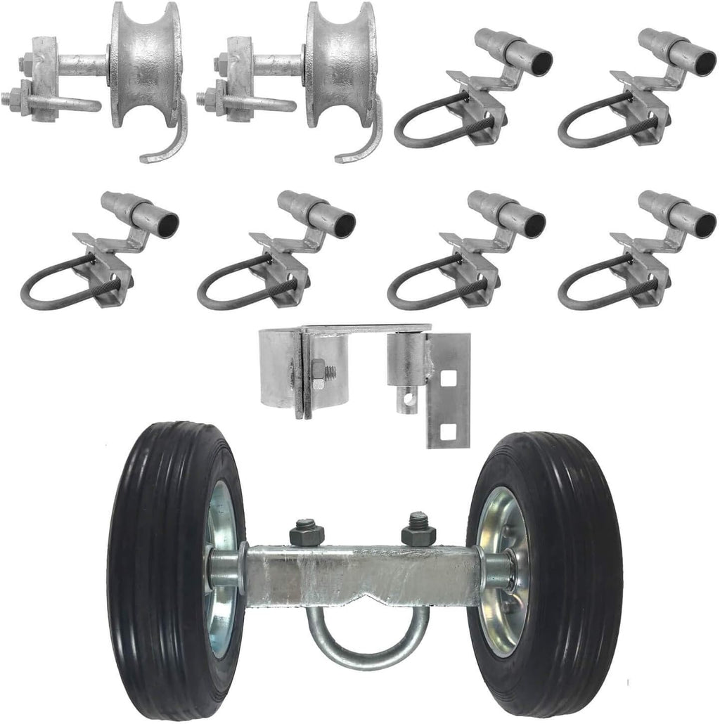 6' CHAIN LINK ROLLING GATE HARDWARE KIT: (Chain Link Fence Gate Parts) (6' Rut Runner, 2 Track Wheels, 6 Track Brackets, 1 Rolo Latch)