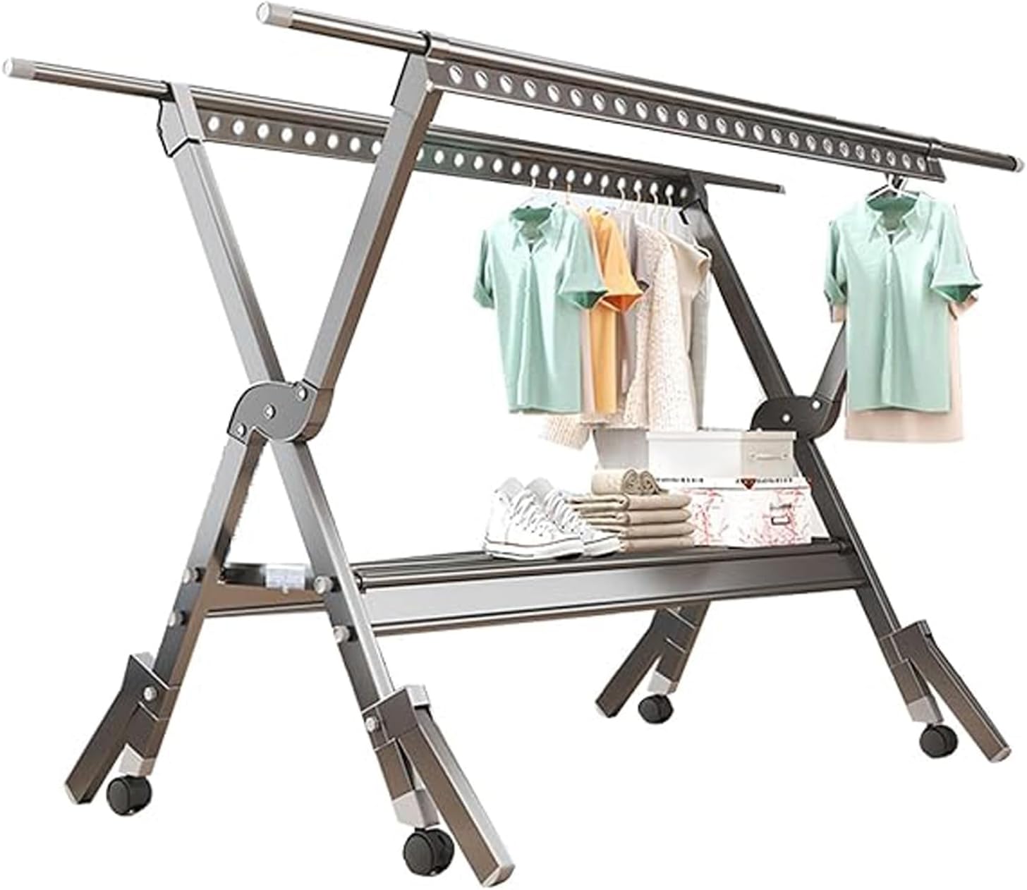 Clothes Drying Racks Aluminum Alloy, Laundry Drying Rack, Heavy Duty Collapsible Garment Rack, Clothes Storage Rack for Indoor Outdoor, Space Saving Hanger Rack (Gun Gray 250cm/98.4in)