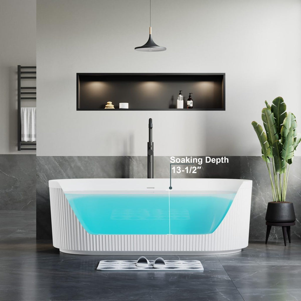 Dowell 67' x 31' Freestanding Bathtub, Acrylic Soaking Tubs, Fluted Design Oval Shape Bathtub W,Matte White-081 6731 01