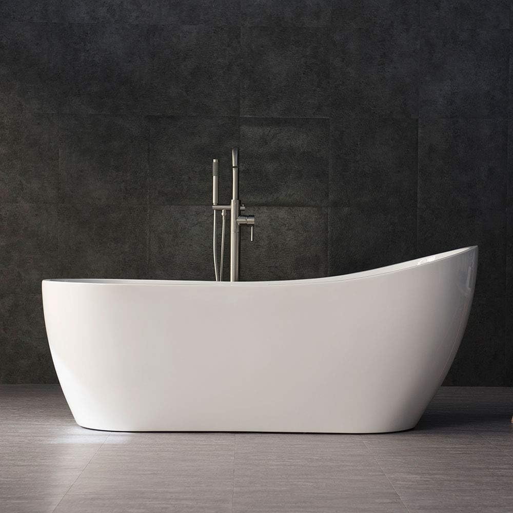 WOODBRIDGE 67' Acrylic Freestanding Bathtub Contemporary Soaking Tub with Chrome Overflow and Drain, B0001-C, White