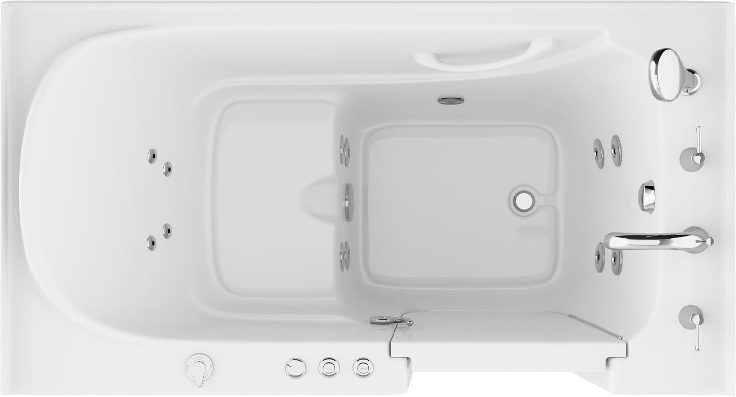 ANZZI Walk-In Whirlpool Bathtub 60 in x 32 in Right Drain Quick Fill Faucet Powered Fast Drain, 8 Hydro Massage Jets, Chromatherapy, Maintenance Heater, ADA Seat, Acrylic White, Grab Bar | AMZ3260RWH