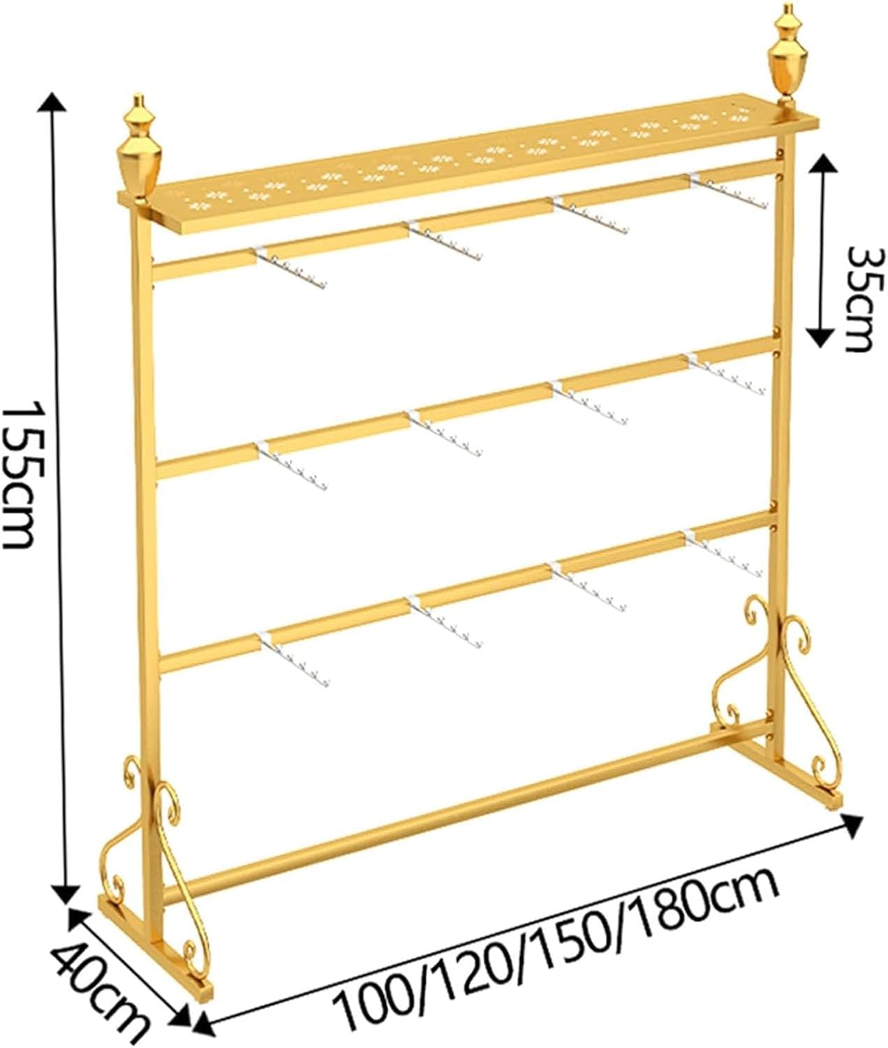 Clothing Store Garment Rack Floor-Standing Underwear Display Stands, Clothing Store Commercial Shelves, Freestanding Clothing Store Boutiques Retail Double Sided Met,White-120x40x155CM