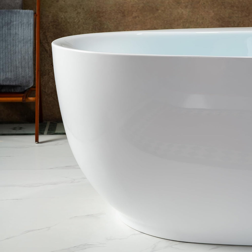WOODBRIDGE 66' Acrylic Freestanding Bathtub Contemporary Soaking White Tub with Brushed Gold Overflow and Drain，B0027-BG