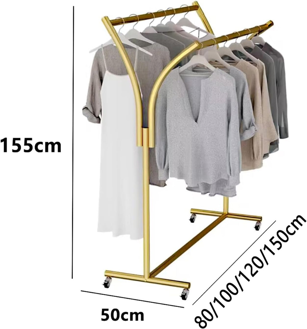 Clothes Racks - Rack for Hanging Clothes Retail Display - Floor Standing Metal Garment Rack - Double Pole Coat Rack, Freestanding Garment Rack, for Bedroom,Home,B 150x50x155cm-