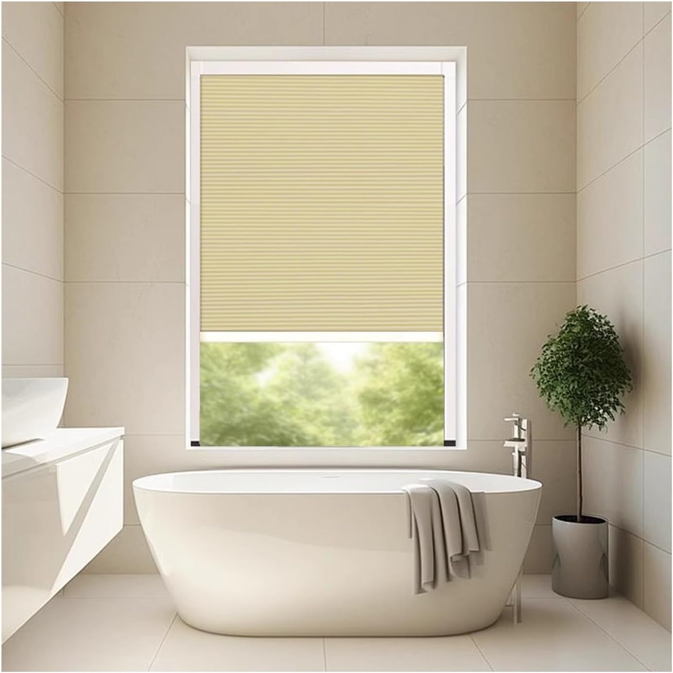 Interior Accordion Door, Sliding Closet Door with Aluminum Frame, Top Down Bottom Hallways Temporary Door for Bedroom, Bathroom(Yellow,160x180cm)