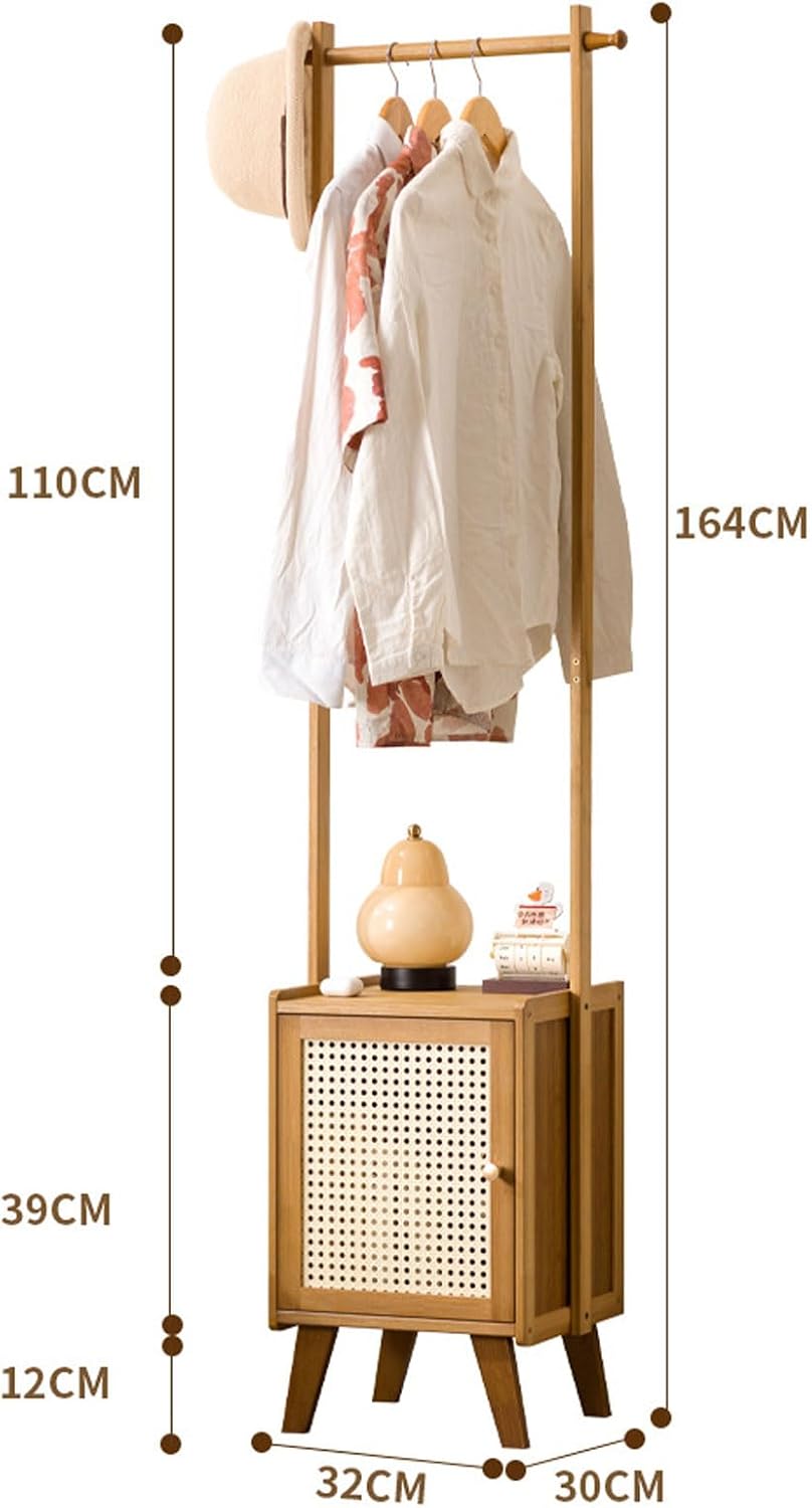 Bamboo Clothes Rack with Storage Cabinet Clothing Hanging Rail, Open Wardrobe Coat Stands Free Standing Garment Rack for Bedroom Living Room Hallway