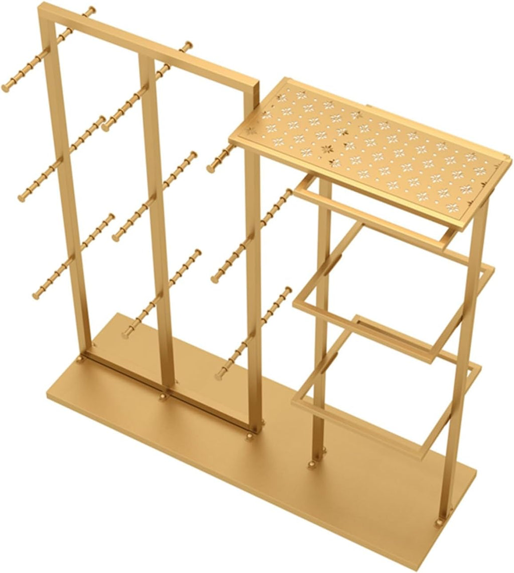 Display Stand Freestanding Clothing Store Organizer Rack, Underwear Rack, Retail Store Scarf Panty Shorts Bra Silk Shawl Display Stand for Boutique/Cloth Store (Gold B 130X40X135CM)