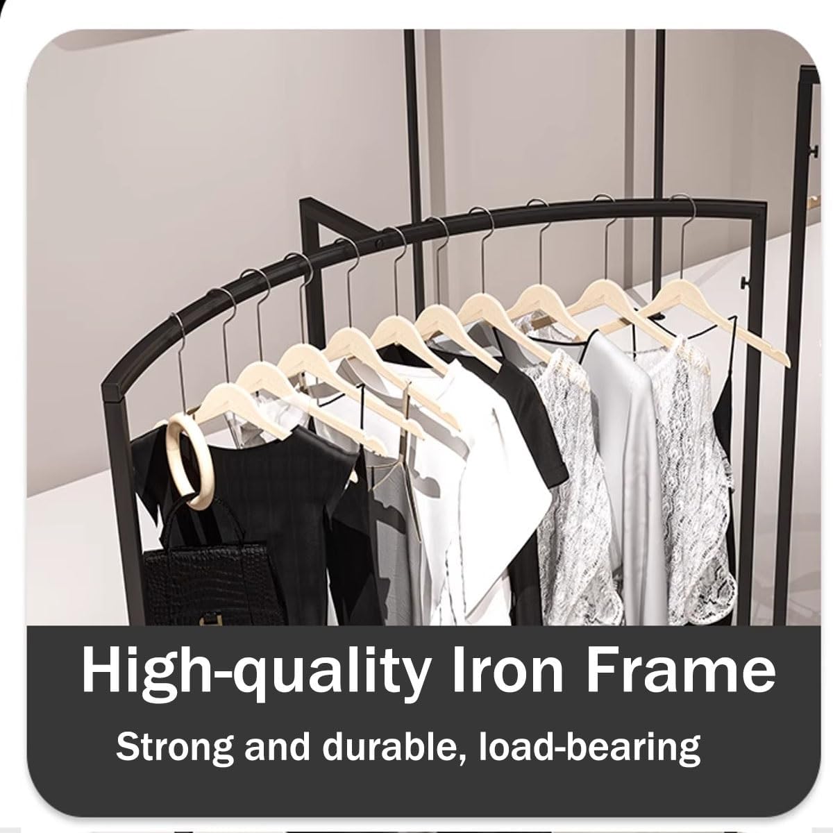 Heavy Duty Clothing Rack Black Freestanding Garment Rack 34.3x17.7x52.4in – Iron Frame Clothes Rack for Hanging Clothes, Commercial Shop Boutiques Laundry Room(87x45x155cm/34.3x17.7x61in)