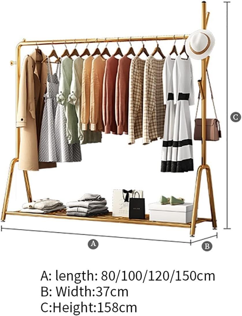 Metal Clothes Rod Rack with Shoe Bench, Coat Stand with Top Rod and Bottom Shelf, Freestanding Garment Rack for Bedroom
